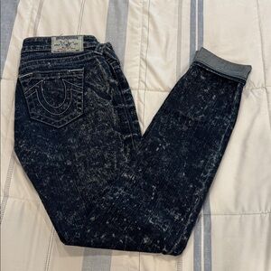 True Religion Angel Eyes Skinny Print  Blue Jeans Size 28W
